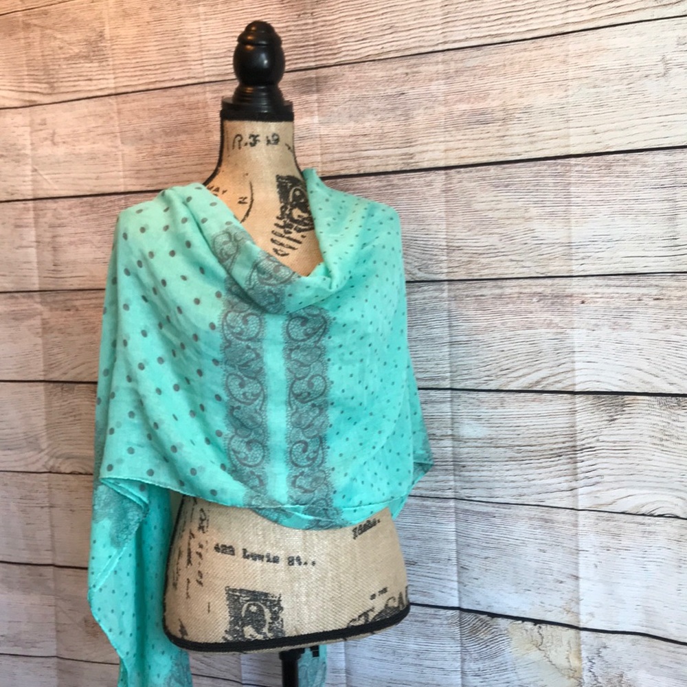 Mint Green and Gray Polka Dot Scarf